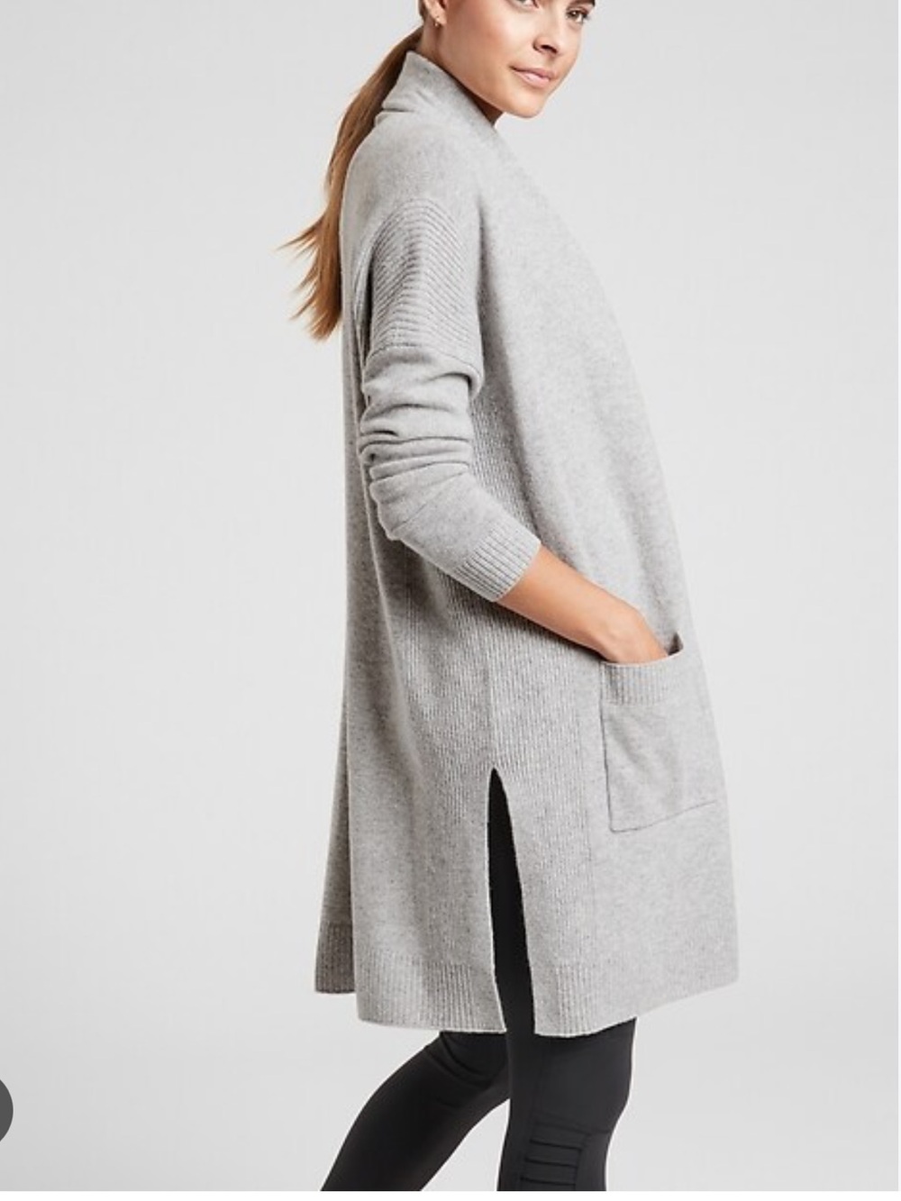 Athleta spirit wool cashmere wrap light Gray Open-Front Long Knit Cardigan SZ M